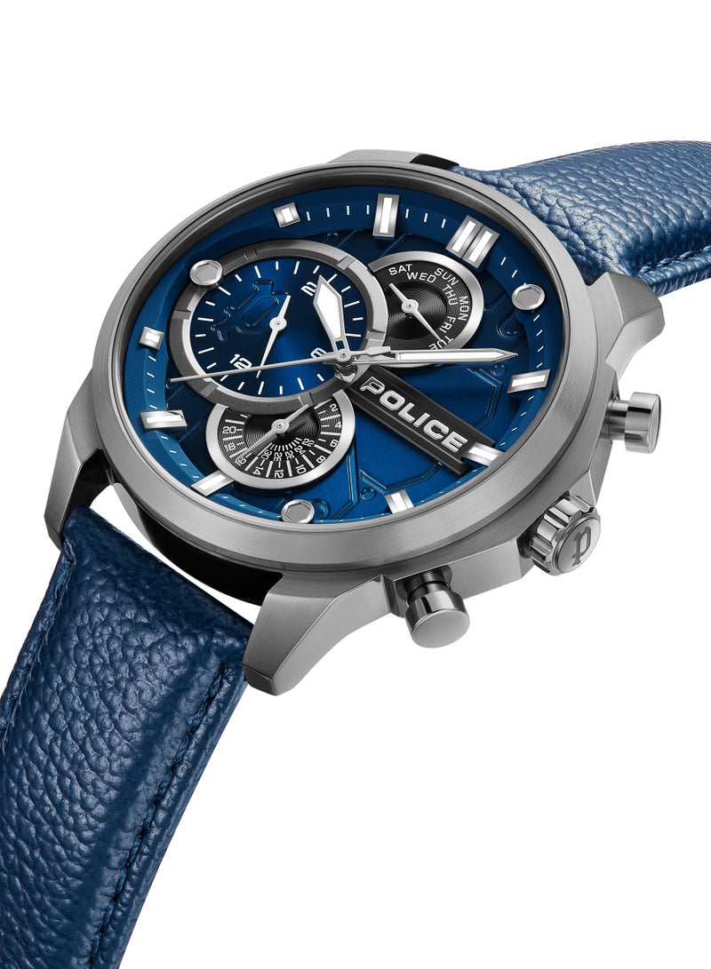 POLICE - Men's Reactor Watch For Men With With Blue Leather Strap 44 Mm 5 Atm - Image 1