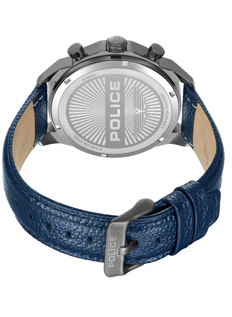 POLICE - Men's Reactor Watch For Men With With Blue Leather Strap 44 Mm 5 Atm - Image 1