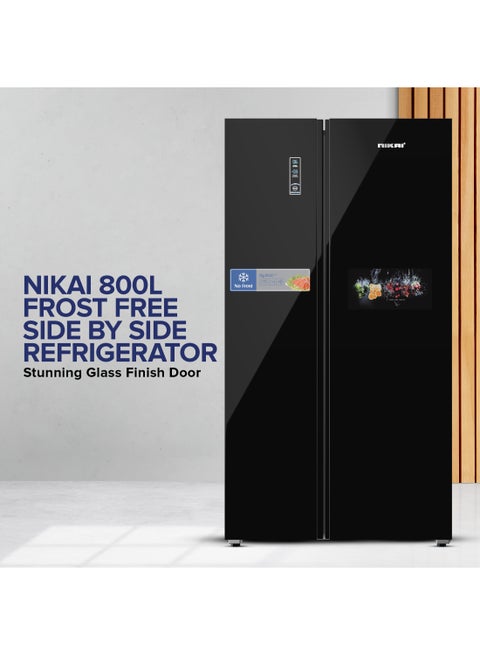 800L Gross, 502L Net Side-by-Side Refrigerator with Digital Display, Frost Free, Stainless Steel/VCM Finish, R600a Refrigerant, Internal Condenser, Silent Operation, Energy Efficient Tropical Compressor Fridge 567.2 W NRF800SBBG Black