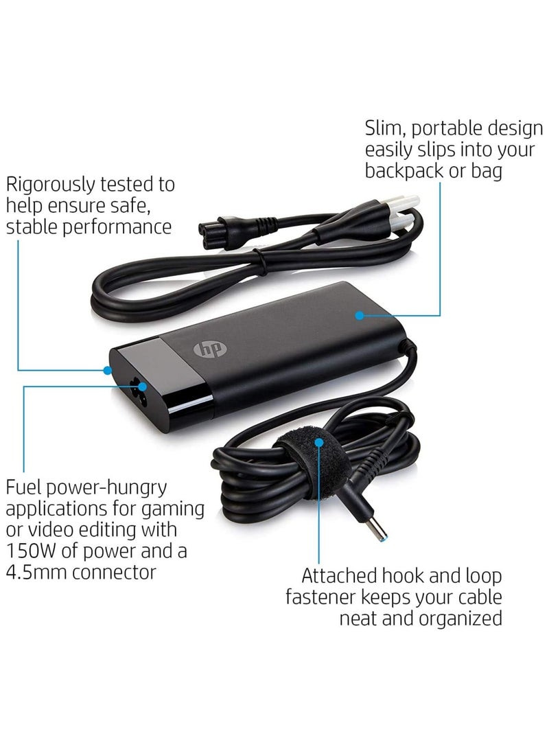 HP - 150W Slim Smart 4.5mm Blue Pin AC Adapter Black - Image 1