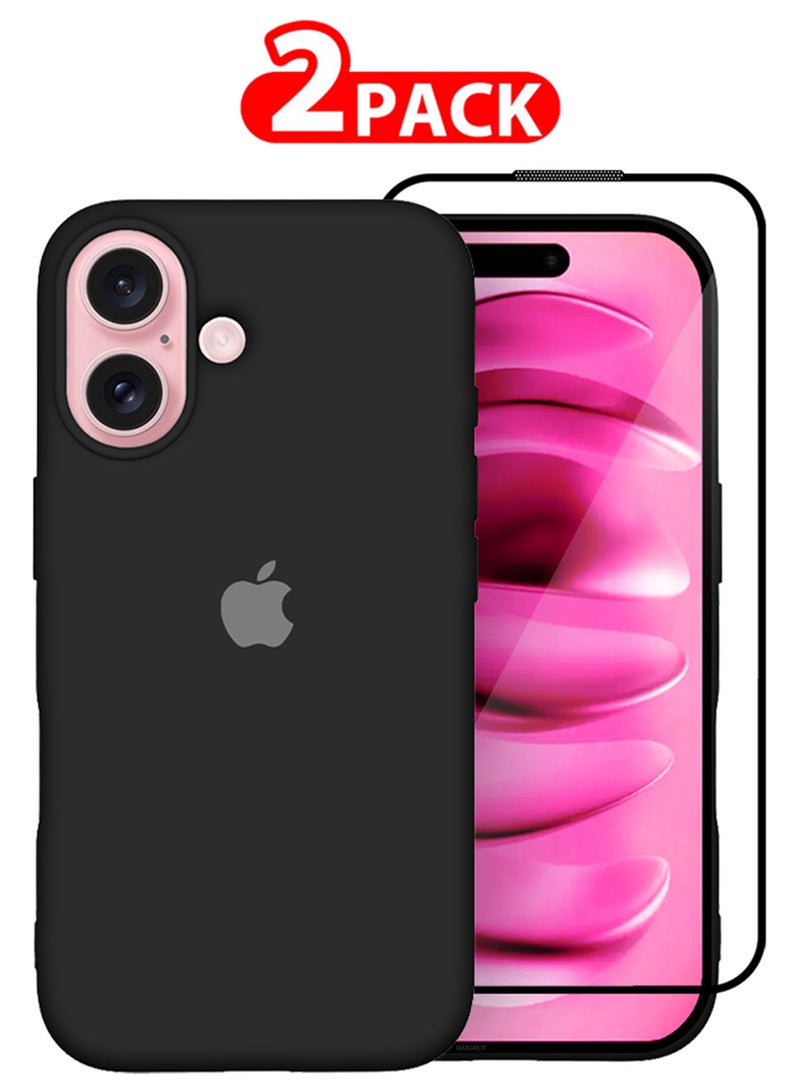 MARGOUN (for iPhone 16) 2 Pack Case and Screen Protector, Slim Silicone Case, Full Covered Anti Scratch Shockproof Protective Cover Black  - Image 1