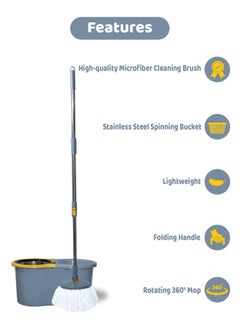 ESQUBE 360° Spin Mop bucket Set With Steel Bowl Grey  - Image 4