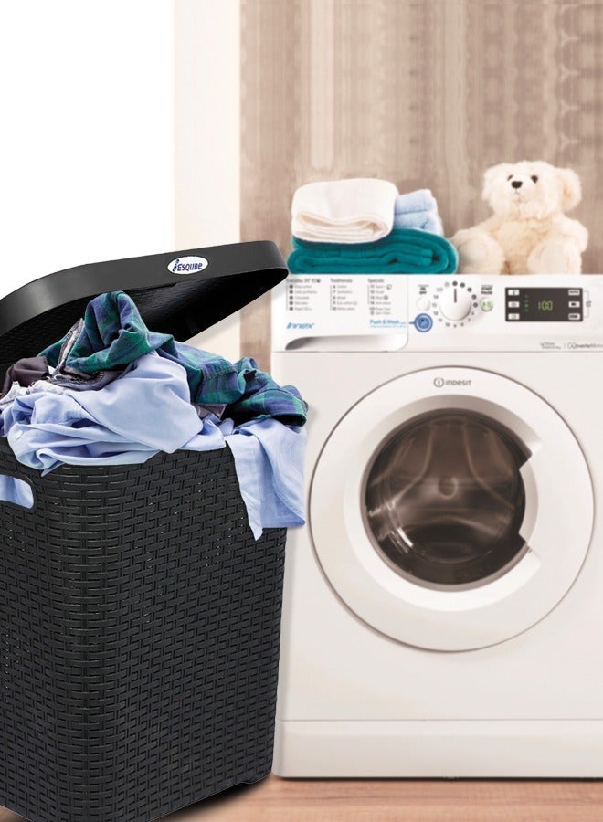 ESQUBE Laundry Basket with Lid 50L Capacity Black  - Image 2