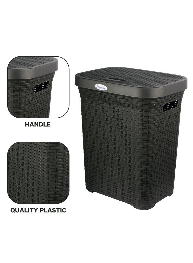 ESQUBE Laundry Basket with Lid 50L Capacity Black  - Image 4