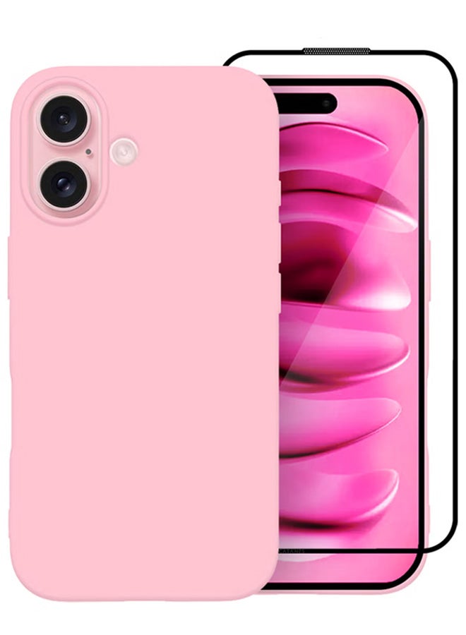 MARGOUN (for iPhone 16) 2 Pack Case and Screen Protector, Slim Silicone Case, Full Covered Anti Scratch Shockproof Protective Cover Pink - Image 1
