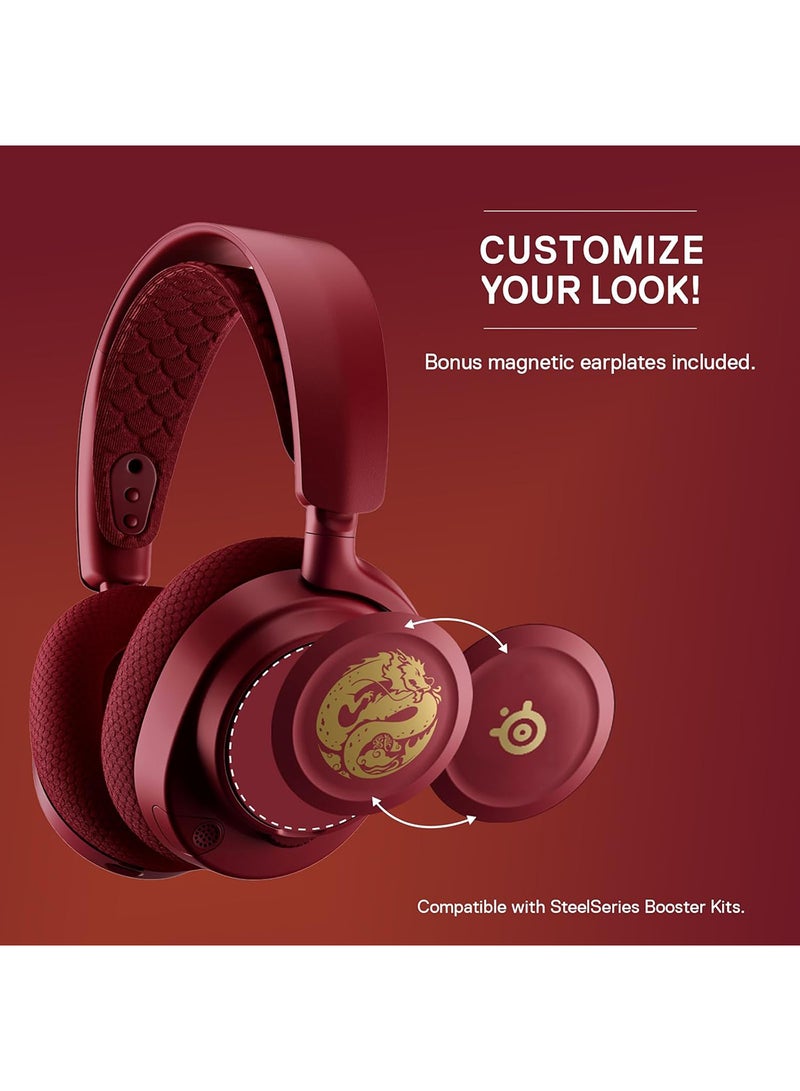 steelseries - Arctis Nova 7 Dragon Edition Gaming Headset - 40mm Neodymium Drivers, 38 Hours Battery Life, 2.4GHz Quantum 2.0 Wireless + Bluetooth, 360° Spatial Audio, ClearCast Gen 2 Noise Cancelling Mic, ChatMix Dial (PC), USB-C Fast Charging, Retractable Boom Mic, Multi-Platform Compatibility (PC, PS5, PS4, Switch, Steam Deck, Mobile, Oculus Quest 2) | 61557 - Image 1