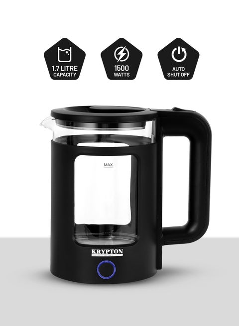 1.7L Double Layer Glass Kettle-Auto Shutoff and Boil-Dry Protection, 2 Years Warranty 1.7 L 1500 W KNK6563 Black