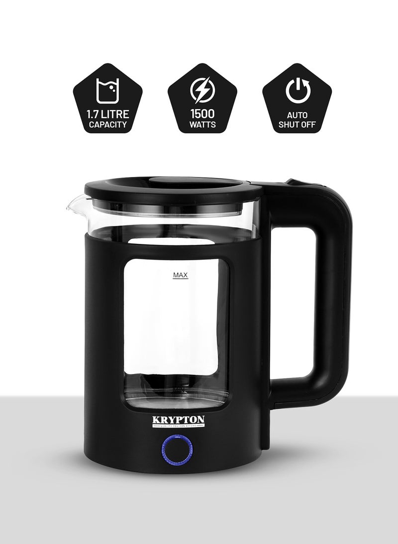 KRYPTON - 1.7L Double Layer Glass Kettle-Auto Shutoff and Boil-Dry Protection, 2 Years Warranty 1.7 L 1500 W KNK6563 Black - Image 1