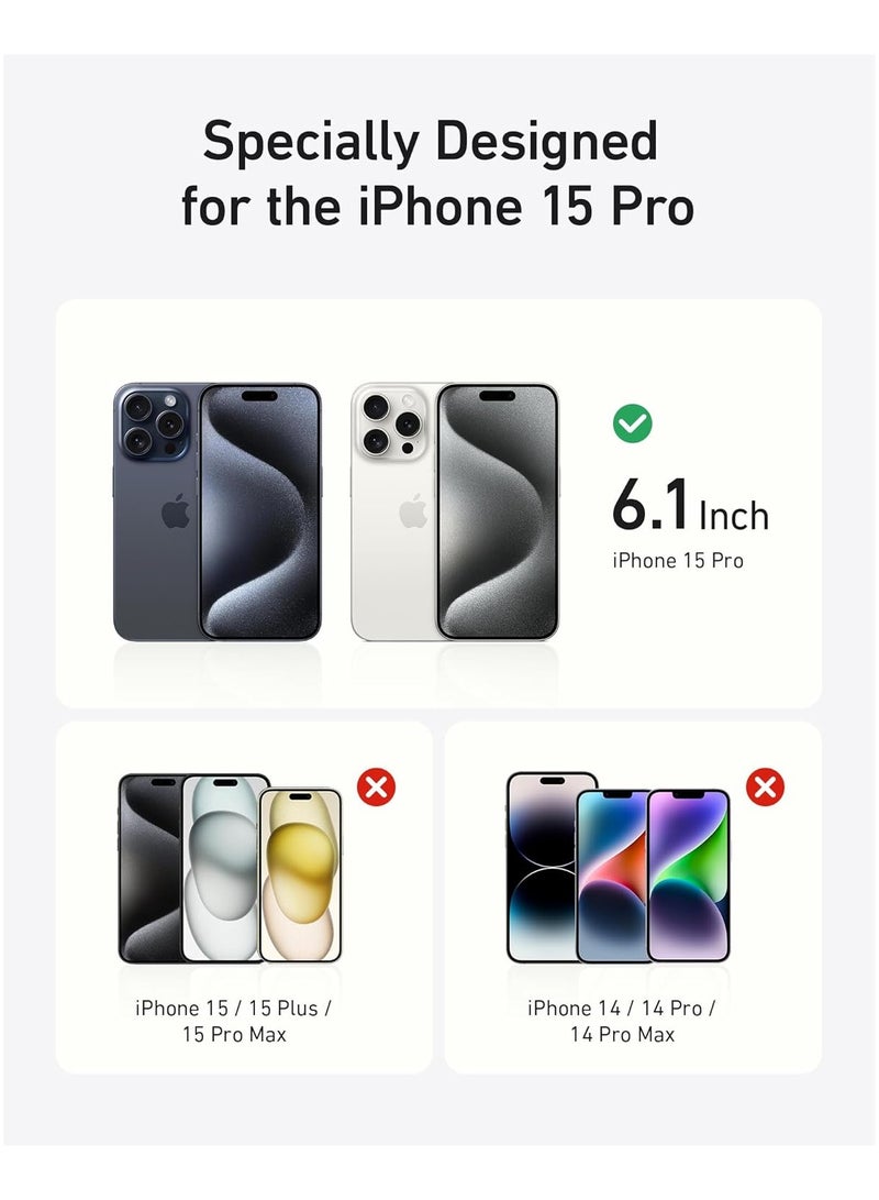 آنكر - Screen Protector for iPhone 15 Pro, Bubble-and-Dust-Free iPhone HD Tempered Glass, Durable and Drop-Proof with 9H Hardness, Easy Installation Exclusively for iPhone 15 Pro (2-Pack) Clear - Image 1