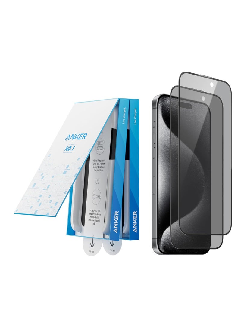 Anker 2 Pack for iPhone 15 Pro max Privacy Screen Protector, Anti-Spy HD Tempered-Glass Privacy Screen Protector, Easy Installation Exclusively for iPhone 15 Pro max(2-Pack) Black  - Image 1
