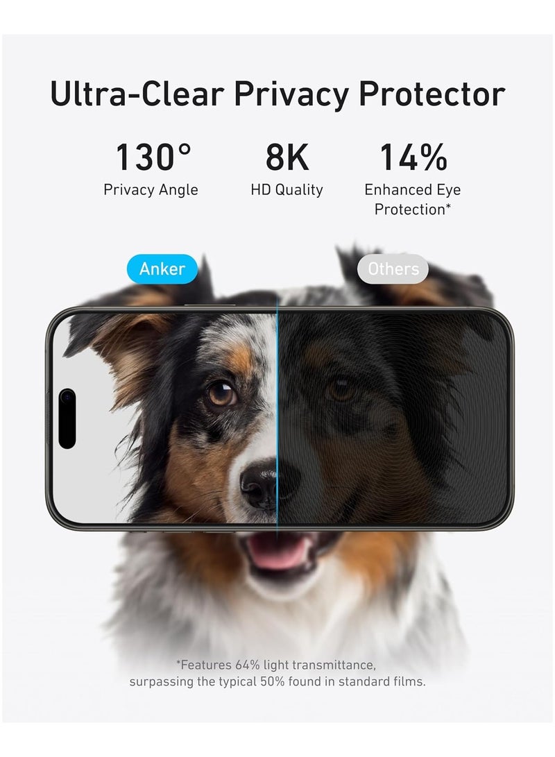 Anker 2 Pack for iPhone 15 Pro max Privacy Screen Protector, Anti-Spy HD Tempered-Glass Privacy Screen Protector, Easy Installation Exclusively for iPhone 15 Pro max(2-Pack) Black  - Image 3