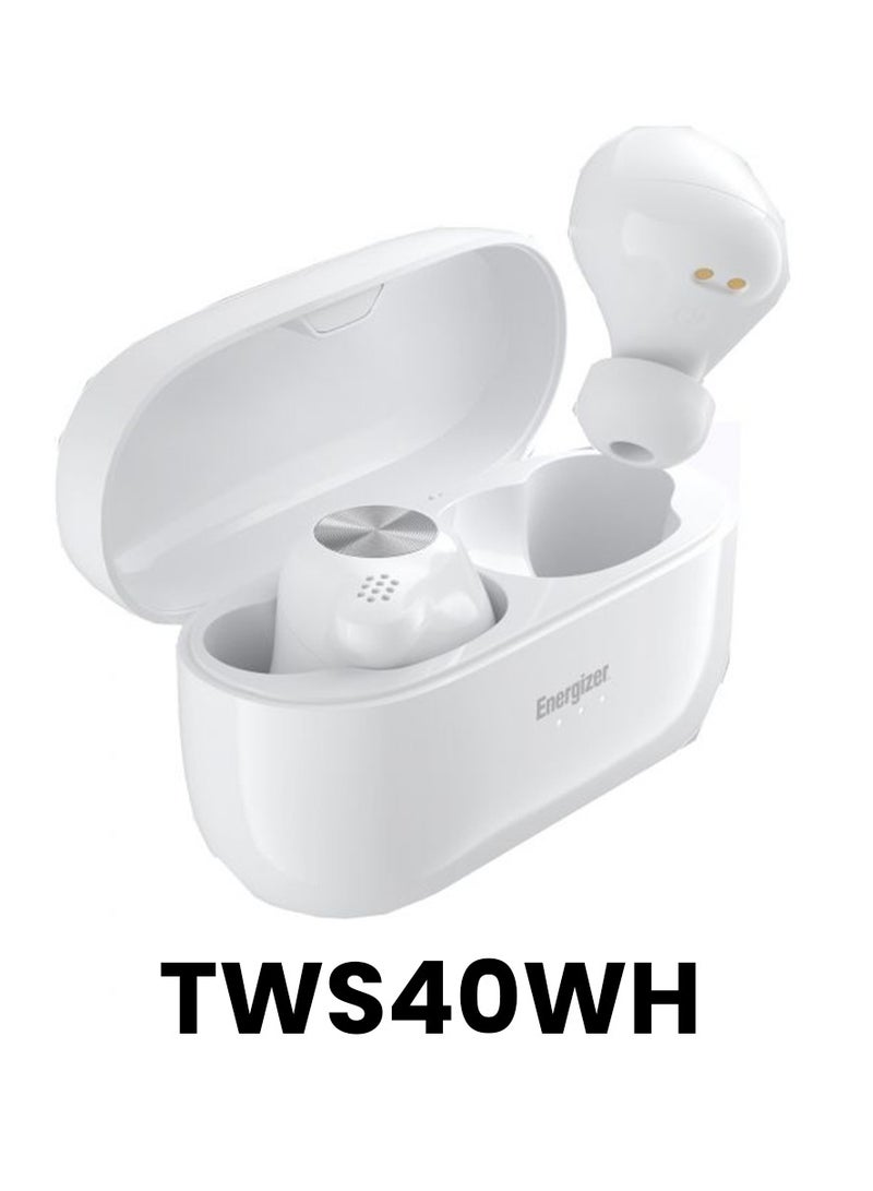 Energizer - TWS Bluetooth 5.2 Earphones Wireless Earbuds Stereo Bass 5H Playing Time USB-C Charging White - Image 1