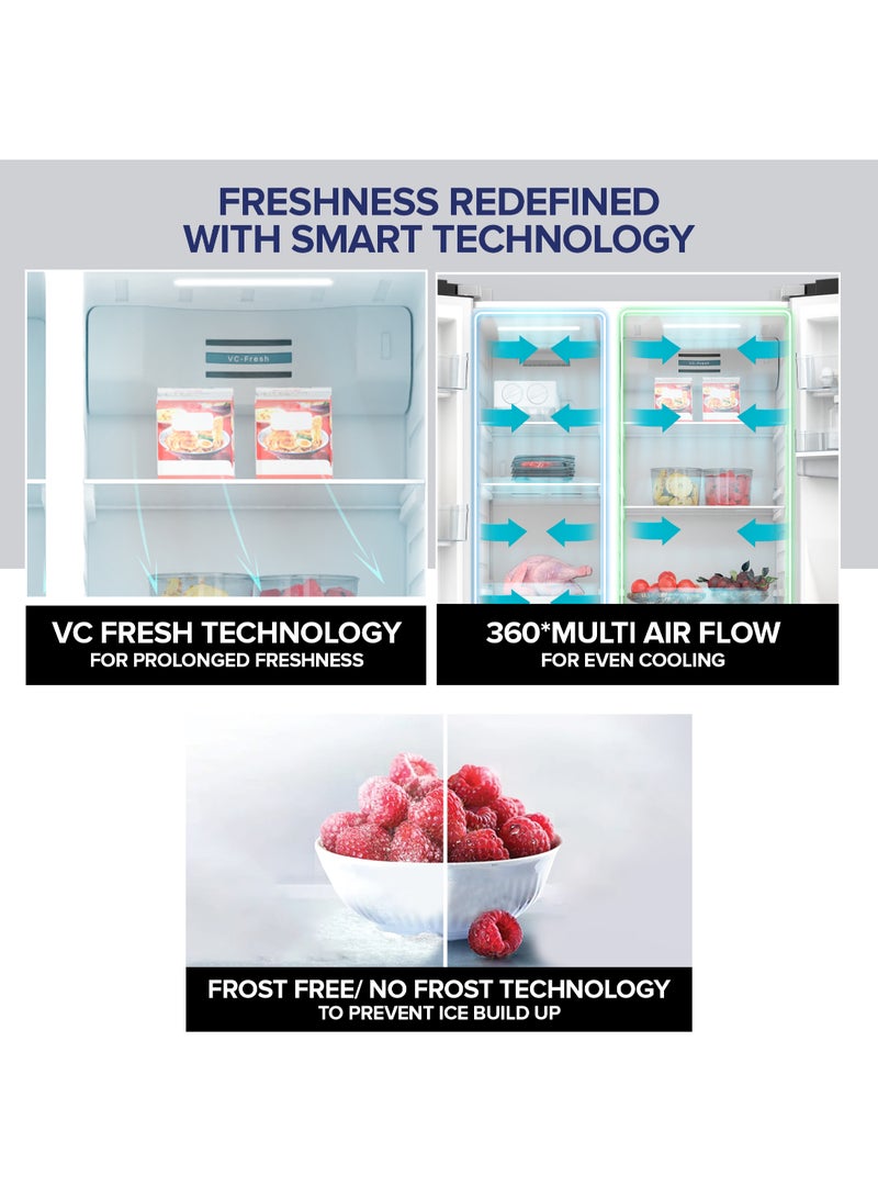 نيكاي - 800L Gross, 502L Net Side-by-Side Refrigerator with Digital Display, Frost Free, R600a Refrigerant, Internal Condenser, Water Dispenser, Silent Operation, Energy Efficient Tropical Compressor fridge- NRF800SBSD5 Silver - Image 1