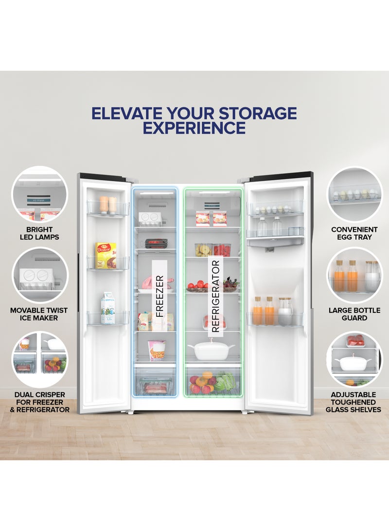 نيكاي - 800L Gross, 502L Net Side-by-Side Refrigerator with Digital Display, Frost Free, R600a Refrigerant, Internal Condenser, Water Dispenser, Silent Operation, Energy Efficient Tropical Compressor fridge- NRF800SBSD5 Silver - Image 1