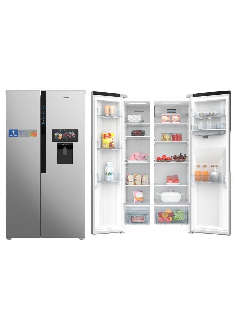 نيكاي - 800L Gross, 502L Net Side-by-Side Refrigerator with Digital Display, Frost Free, R600a Refrigerant, Internal Condenser, Water Dispenser, Silent Operation, Energy Efficient Tropical Compressor fridge- NRF800SBSD5 Silver - Image 1