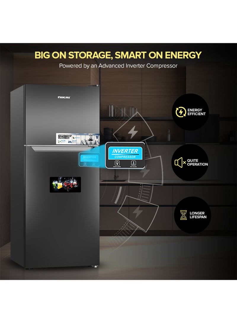 NIKAI - 700L Gross & 466L Net Double Door No Frost Top Mount Refrigerator, Silent & Energy Efficient, Inverter Compressor Big Fridge, Frost-Free, Best for Home & Kitchen - 370 W NRF701FSSINV Grey - Image 1