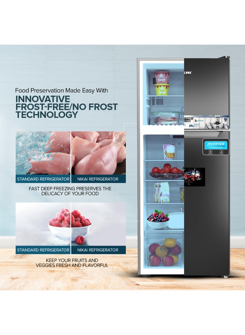 نيكاي 700L Gross & 466L Net Double Door No Frost Top Mount Refrigerator, Silent & Energy Efficient, Inverter Compressor Big Fridge, Frost-Free, Best for Home & Kitchen - 370 W NRF701FSSINV Grey  - Image 4