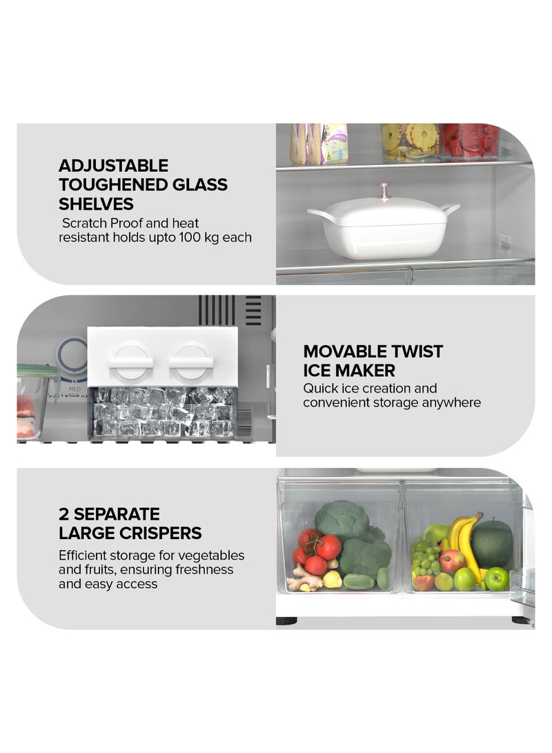 NIKAI - 700L Gross & 466L Net Double Door No Frost Top Mount Refrigerator, Silent & Energy Efficient, Inverter Compressor Big Fridge, Frost-Free, Best for Home & Kitchen - 370 W NRF701FSSINV Grey - Image 1