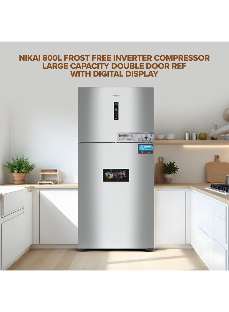 800L Gross & 580L Net Double Door No Frost Top Mount Refrigerator, Digital Display, Silent & Energy Efficient, Inverter Compressor Big Fridge, Frost-Free, Best for Home & Kitchen - 438 W NRF801FSSINV Statinless Steel Finish - pnsku/N70112542V/45/_/1730877424/dc7384a1-9e55-42d5-96c1-8ff8ba0d9bd8