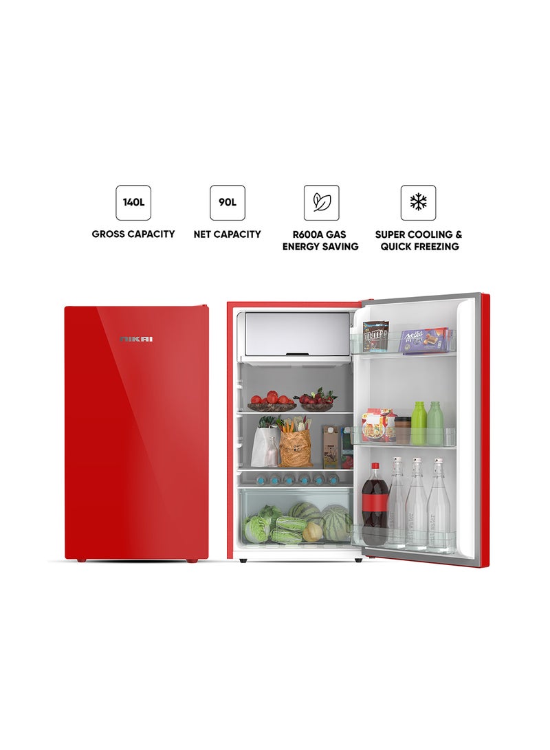 نيكاي 140L Gross / 90L Net, Single Door Refrigerator with Glass Finish, 2L Bottle Holder, Glass Shelves, Separate Chiller Compartment, Mini Fridge for Kitchen, Bedroom, Office & Bar - 172 W NRF140GR Red  - Image 1