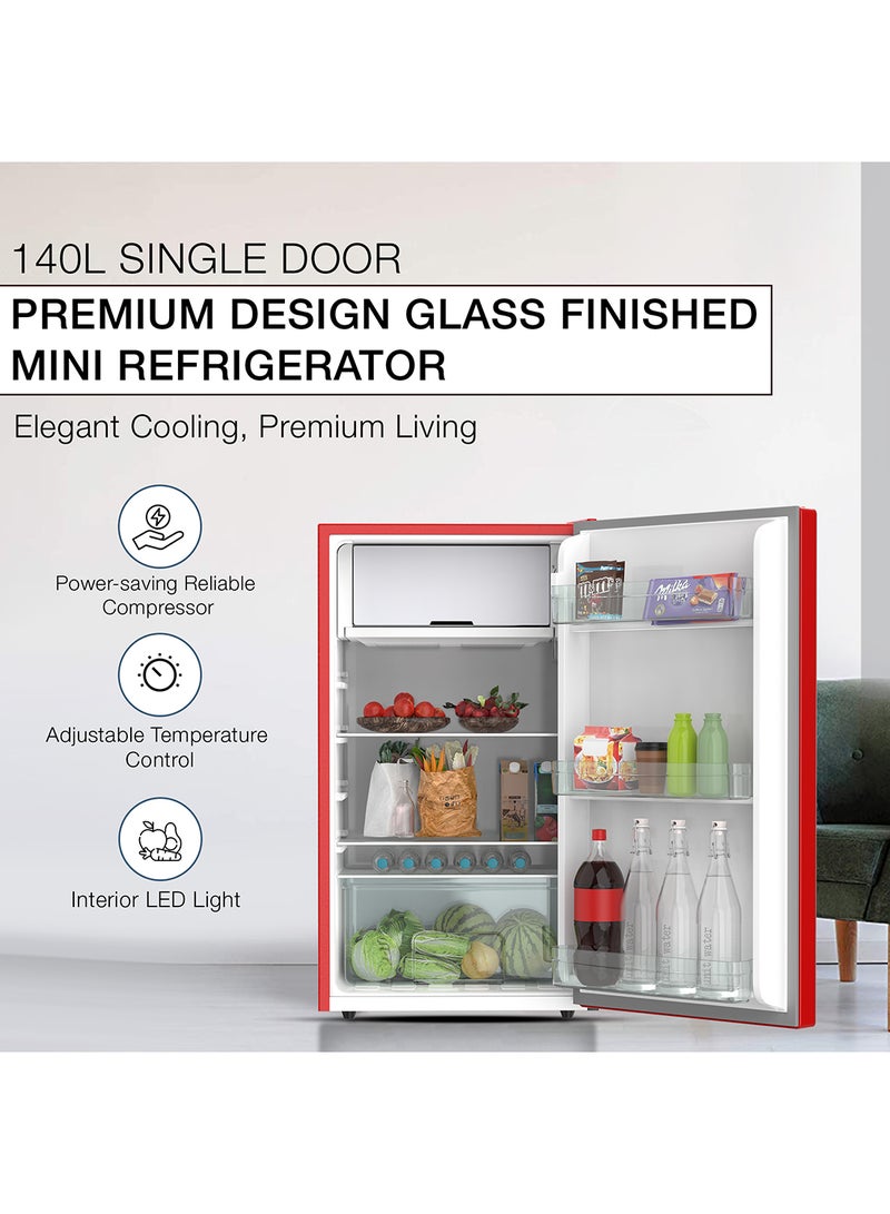 نيكاي 140L Gross / 90L Net, Single Door Refrigerator with Glass Finish, 2L Bottle Holder, Glass Shelves, Separate Chiller Compartment, Mini Fridge for Kitchen, Bedroom, Office & Bar - 172 W NRF140GR Red  - Image 2