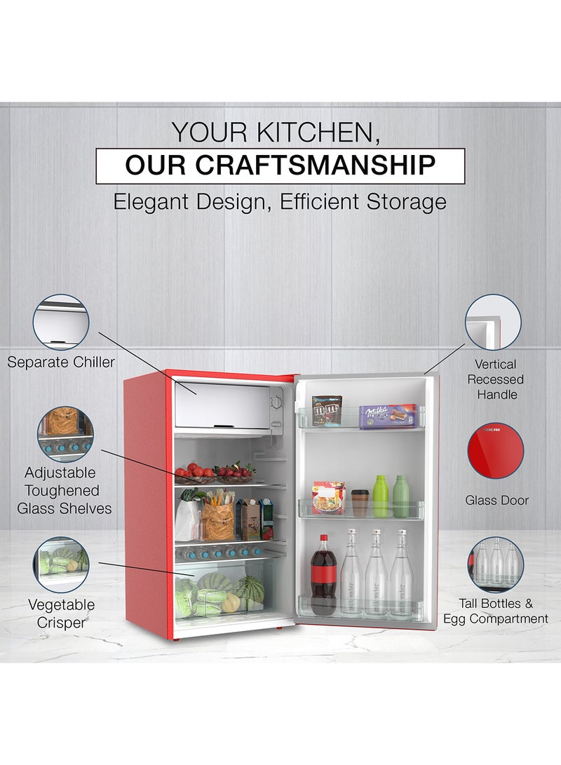 نيكاي - 140L Gross / 90L Net, Single Door Refrigerator with Glass Finish, 2L Bottle Holder, Glass Shelves, Separate Chiller Compartment, Mini Fridge for Kitchen, Bedroom, Office & Bar - 172 W NRF140GR Red - Image 1