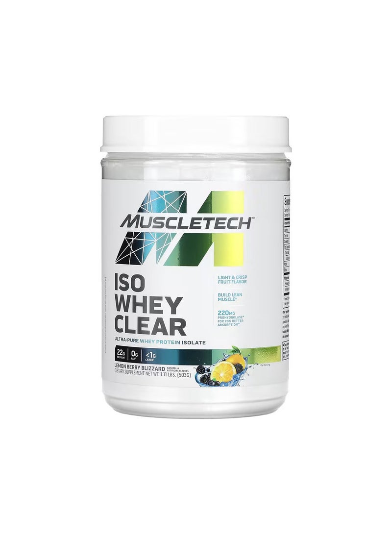 ماسل تيك - Whey Protein Powder Clear Protein Drink 22g Protein 90 Calories Lemon Berry Blizzard 1.1lb - Image 1