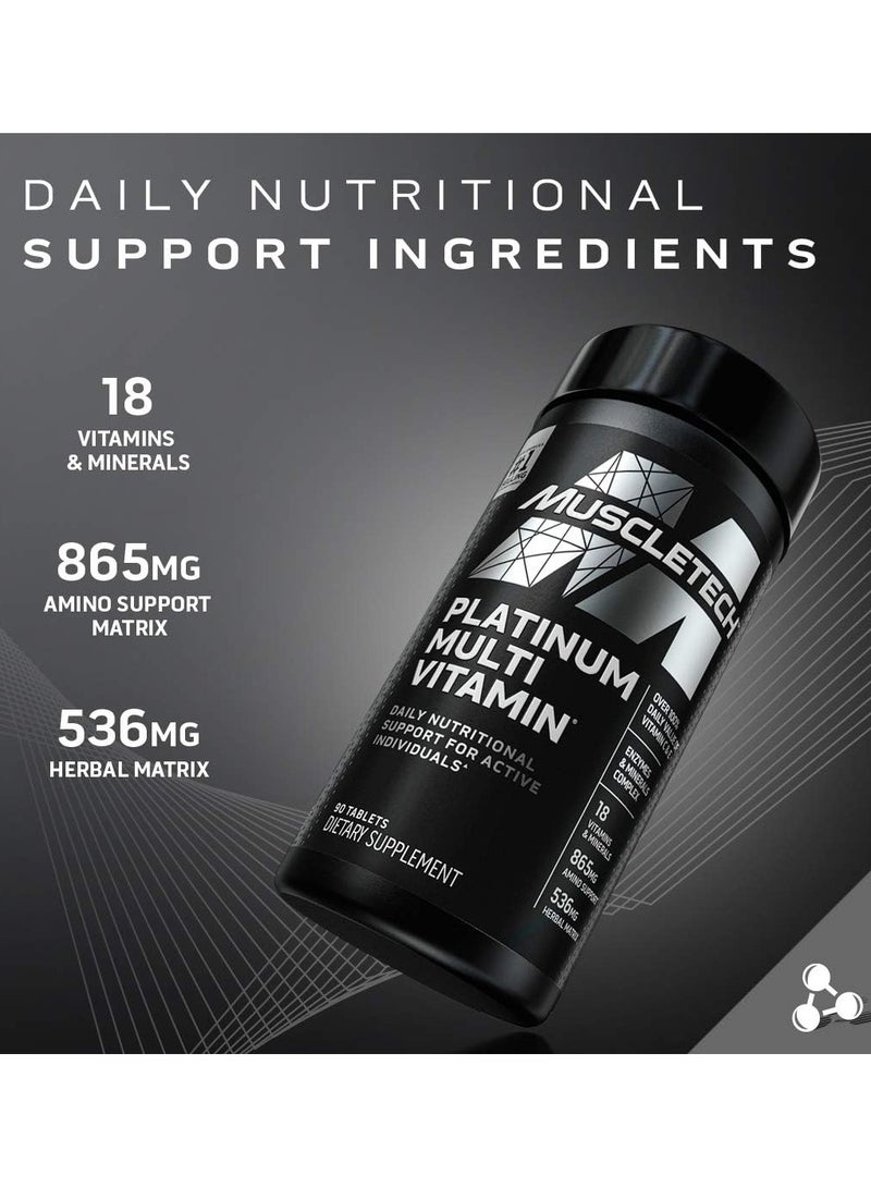 MuscleTech Platinum Multivitamin 18 Vitamins & Minerals Daily Workout Supplements 90 Tablets - Image 2