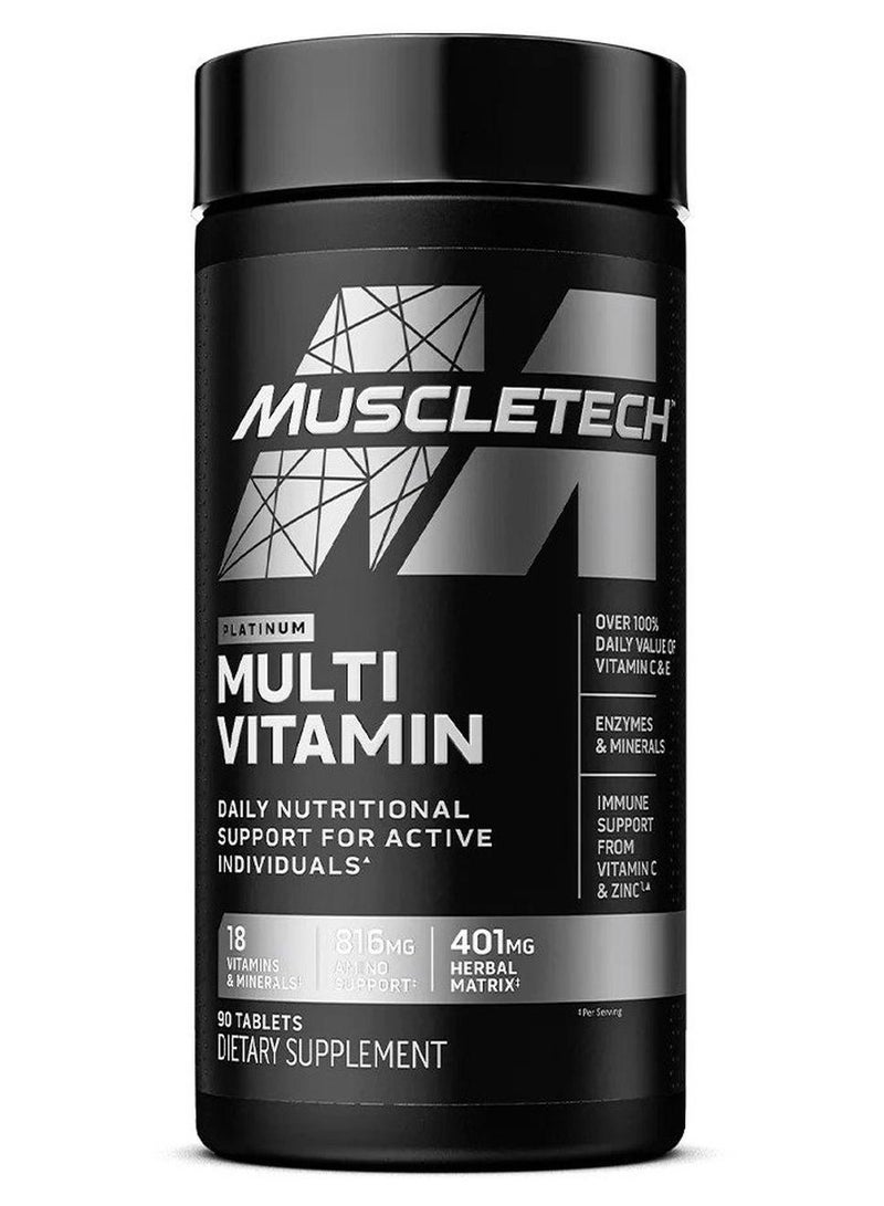 MuscleTech Platinum Multivitamin 18 Vitamins & Minerals Daily Workout Supplements 90 Tablets - Image 1