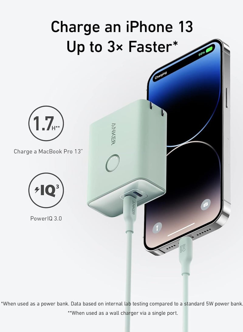 Anker - 521 Power Bank, Power Core fusion, 45W, 50000mah, Dual-Port USB-C for iPhone 15/15 Plus/15 Pro/15 Pro Max, iPhone 14/13 Series, iPhone 14/13 Series, iPad Pro, AirPods, Apple Watch - Green Green - Image 1