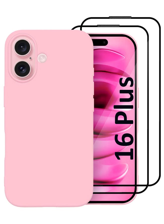مارجون 3Packs Case Cover for Apple iPhone 16 Plus, Slim Silicone Case, Full Covered Anti Scratch Shockproof Protective Cover With Two Screen Protectors Pink - Image 1