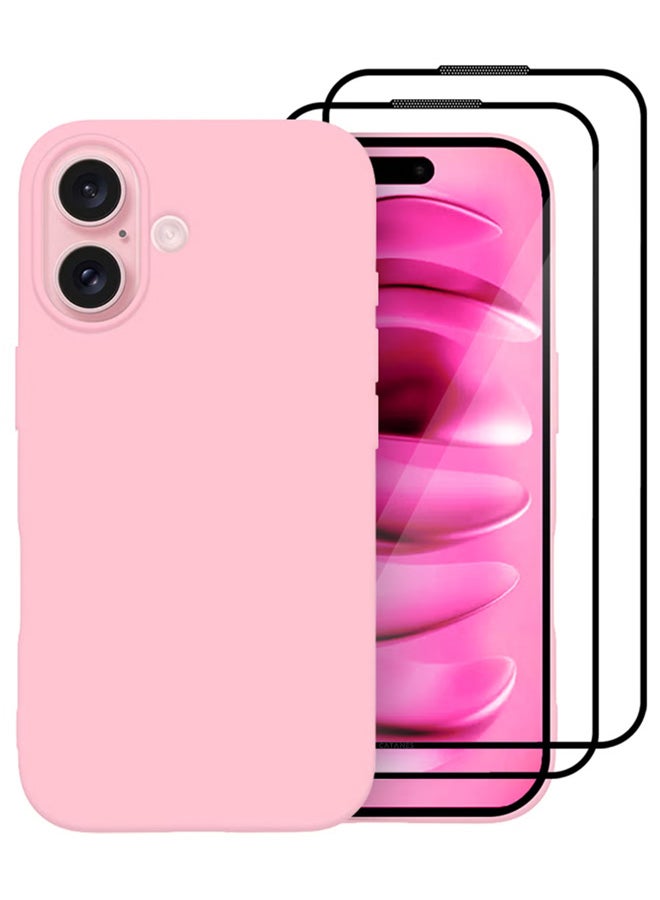 مارجون 3Packs Case Cover for Apple iPhone 16 Plus, Slim Silicone Case, Full Covered Anti Scratch Shockproof Protective Cover With Two Screen Protectors Pink - Image 2