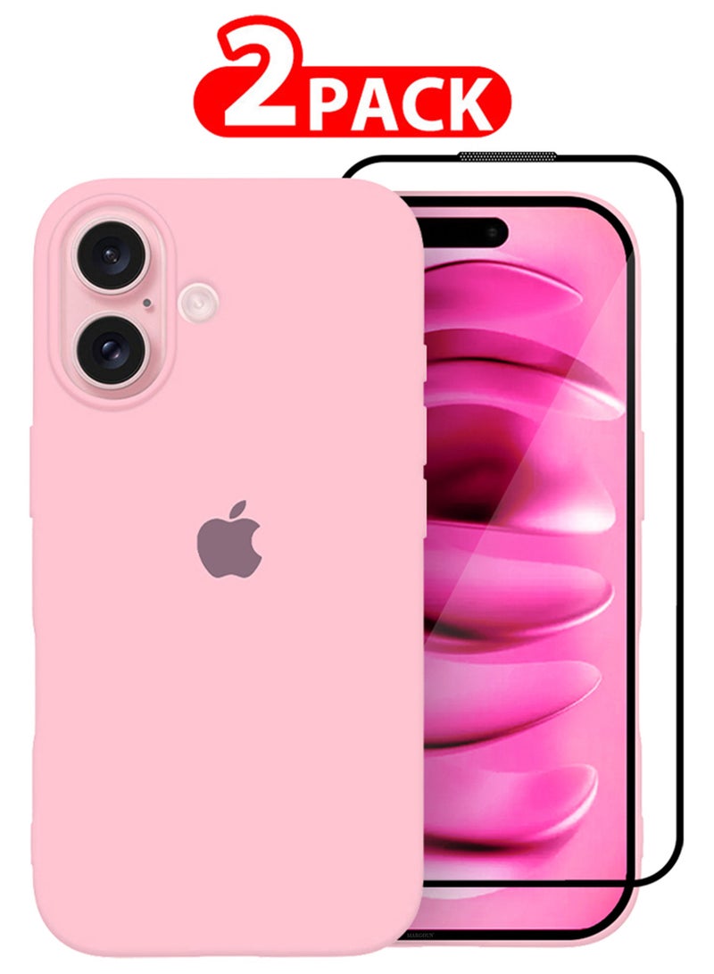 MARGOUN (for iPhone 16 Plus) 2 Pack Case and Screen Protector, Slim Silicone Case, Full Covered Anti Scratch Shockproof Protective Cover Pink  - Image 1
