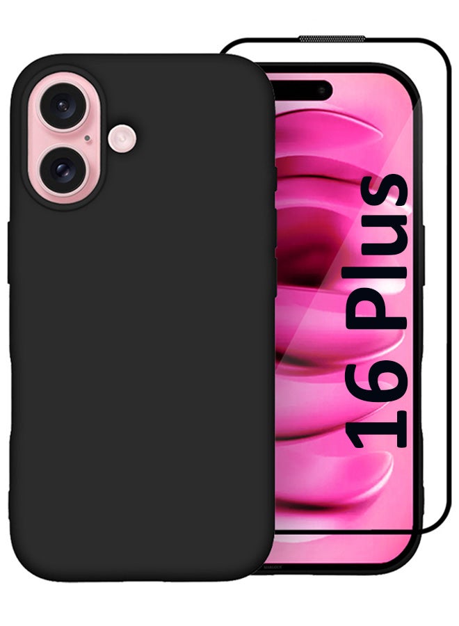 MARGOUN 2Packs Case Cover for Apple iPhone 16 Plus, Slim Silicone Case, Full Covered Anti Scratch Shockproof Protective Cover With 3D Screen Protector Black - Image 1