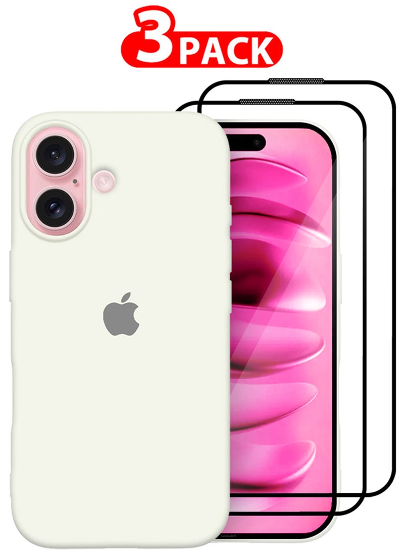 MARGOUN (for iPhone 16 Plus) 3 Pack Case and 2 Screen Protectors, Slim Silicone Case, Full Covered Anti Scratch Shockproof Protective Cover White  - Image 1