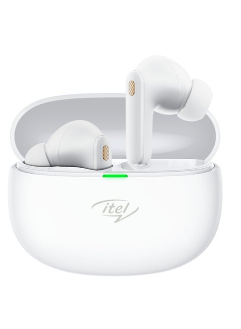 سماعات أذن لاسلكية Itel T11 مع وقت تشغيل يصل إلى 40 ساعة، وميكروفون رباعي ENC، وتصنيف IPX5، ومكبرات صوت Bass Boost مقاس 10 مم، وإصدار BT 5.3، وشحن سريع - من النوع C