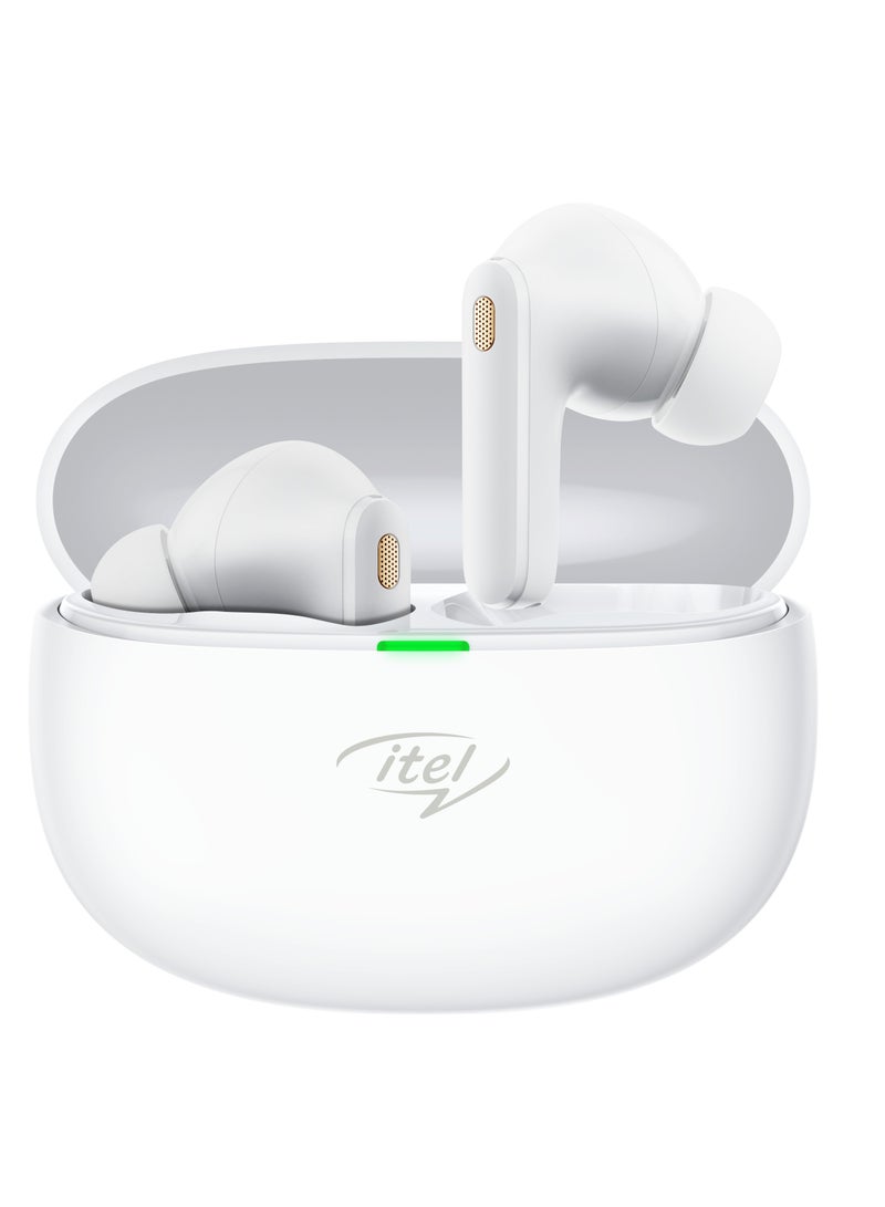 إيتيل - سماعات أذن لاسلكية Itel T11 مع وقت تشغيل يصل إلى 40 ساعة، وميكروفون رباعي ENC، وتصنيف IPX5، ومكبرات صوت Bass Boost مقاس 10 مم، وإصدار BT 5.3، وشحن سريع - من النوع C - Image 1