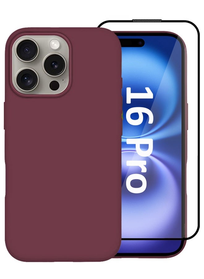 MARGOUN 2Packs Case Cover for Apple iPhone 16 Pro, Slim Silicone Case, Full Covered Anti Scratch Shockproof Protective Cover with 3D Screen Protector Maroon - Image 1