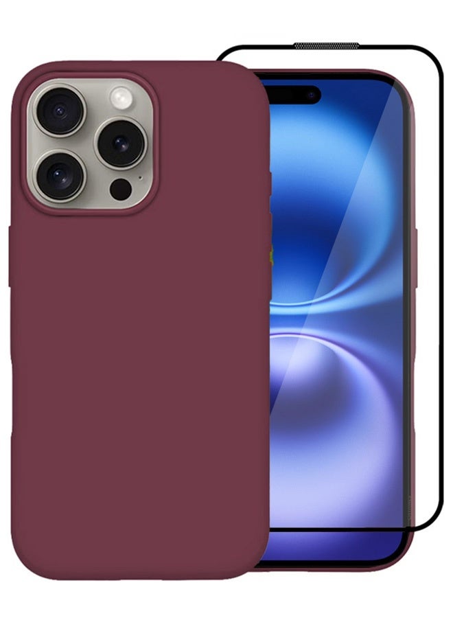 MARGOUN 2Packs Case Cover for Apple iPhone 16 Pro, Slim Silicone Case, Full Covered Anti Scratch Shockproof Protective Cover with 3D Screen Protector Maroon - Image 5
