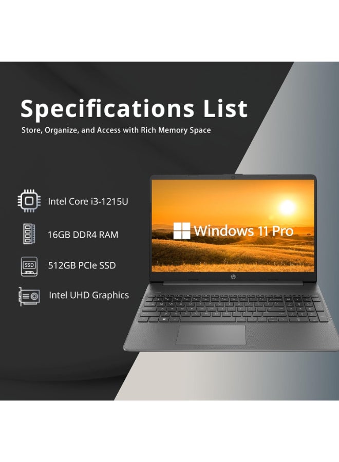 15.6” FHD  Laptop With 15.6-Inch Display, Intel Core i3-1215U Processor/16GB RAM/512GB SSD/Intel Iris XE Graphics/Windows 11 Pro +32GB USB Card English Black