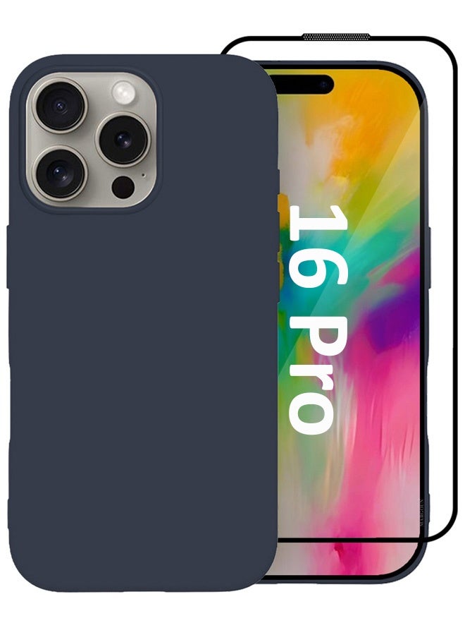 MARGOUN 2Packs Case Cover for Apple iPhone 16 Pro, Slim Silicone Case, Full Covered Anti Scratch Shockproof Protective Cover with 3D Screen Protector Deep Blue - Image 1