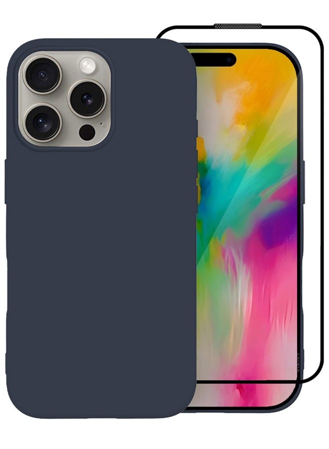 MARGOUN 2Packs Case Cover for Apple iPhone 16 Pro, Slim Silicone Case, Full Covered Anti Scratch Shockproof Protective Cover with 3D Screen Protector Deep Blue - Image 5