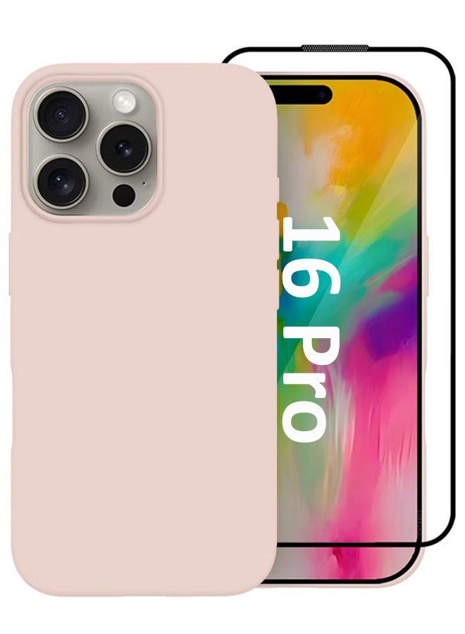 MARGOUN 2Packs Case Cover for Apple iPhone 16 Pro, Slim Silicone Case, Full Covered Anti Scratch Shockproof Protective Cover with 3D Screen Protector Baby Pink - Image 1