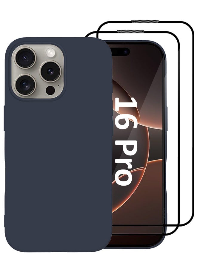 مارجون 3Packs Case and Screen Protectors for Apple iPhone 16 Pro, Slim Silicone Case, Full Covered Anti Scratch Shockproof Protective Cover Deep Blue - Image 1