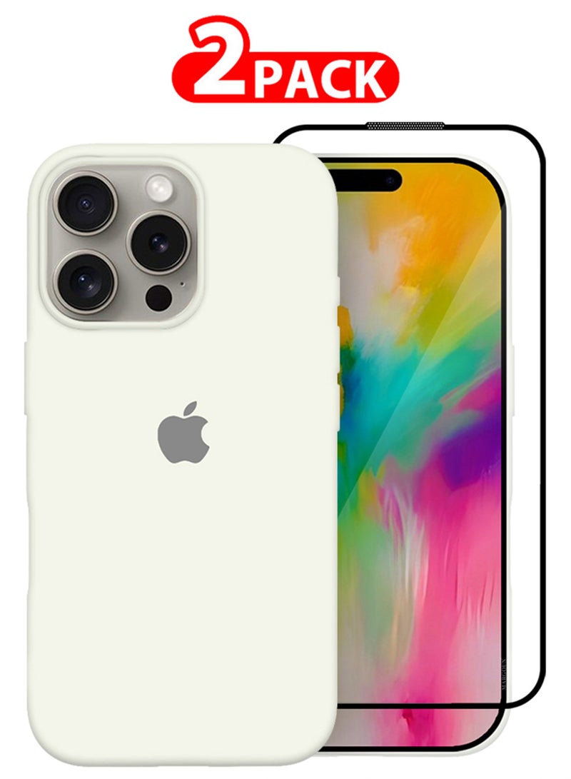 MARGOUN (for iPhone 16 Pro) 2 Pack Case and Screen Protector, Slim Silicone Case, Full Covered Anti Scratch Shockproof Protective Cover White  - Image 1