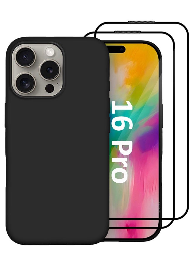 MARGOUN 3Packs Case Cover for Apple iPhone 16 Pro, Slim Silicone Case, Full Covered Anti Scratch Shockproof Protective Cover with Two Screen Protectors Black - Image 1