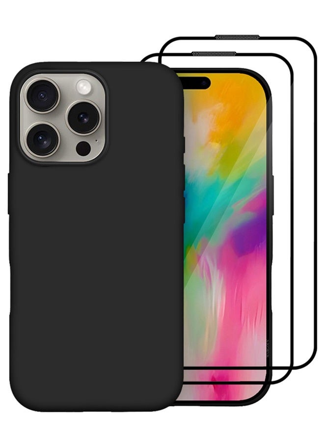 MARGOUN 3Packs Case Cover for Apple iPhone 16 Pro, Slim Silicone Case, Full Covered Anti Scratch Shockproof Protective Cover with Two Screen Protectors Black - Image 2