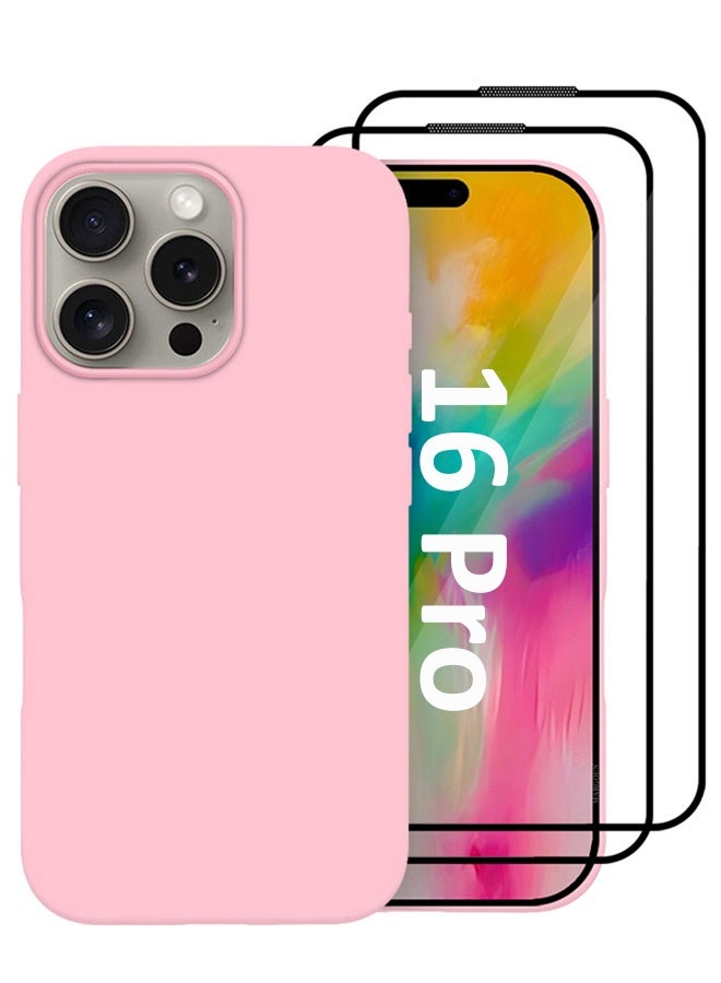 MARGOUN 3Packs Case Cover for Apple iPhone 16 Pro, Slim Silicone Case, Full Covered Anti Scratch Shockproof Protective Cover with Two Screen Protectors Pink - Image 1