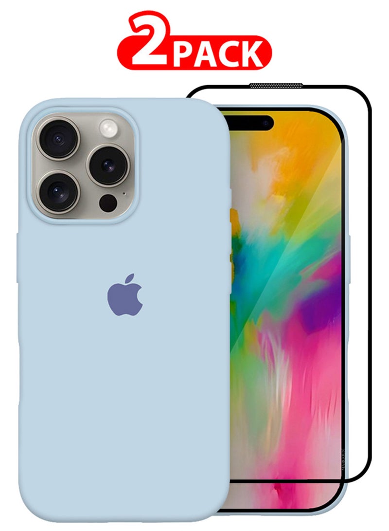 MARGOUN (for iPhone 16 Pro Max) 2 Pack Case and Screen Protector, Slim Silicone Case, Full Covered Anti Scratch Shockproof Protective Cover Light Blue  - Image 1
