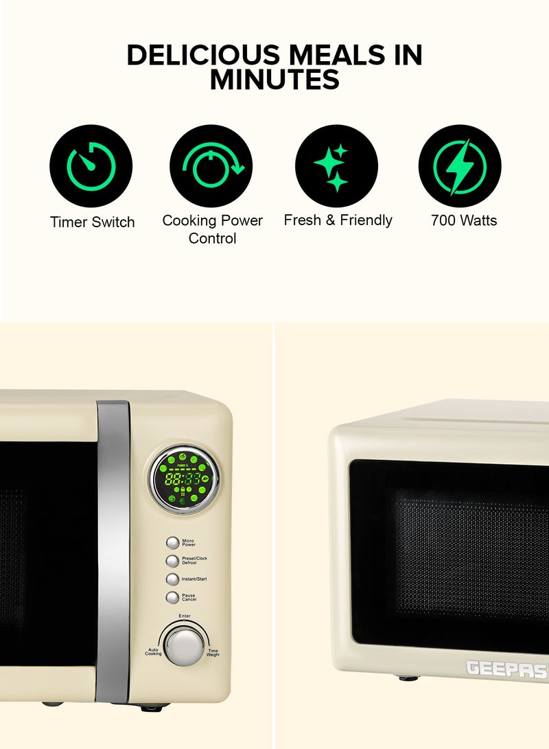GEEPAS - Digital Microwave Oven With 12 Quick Start Presets For a Variety Of Dishes, Defrost Function, Digital Display, Child Lock Function, Precise Cooking Controls 20 L 700 W GMO2025CW Cream - Image 1